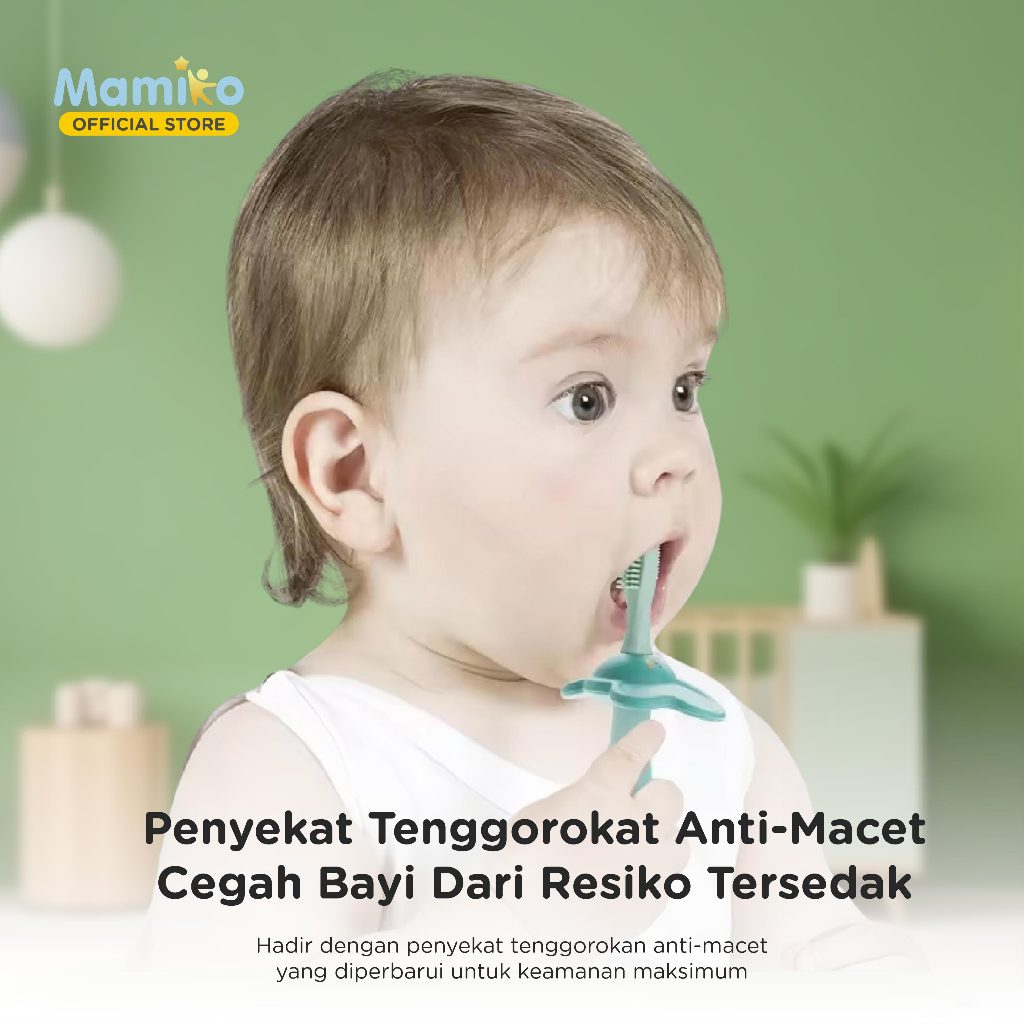 Mamiko Sikat Gigi dan Lidah Bayi 1-3 Tahun Silikon Food Grade Dual Sisi Training Foto 3
