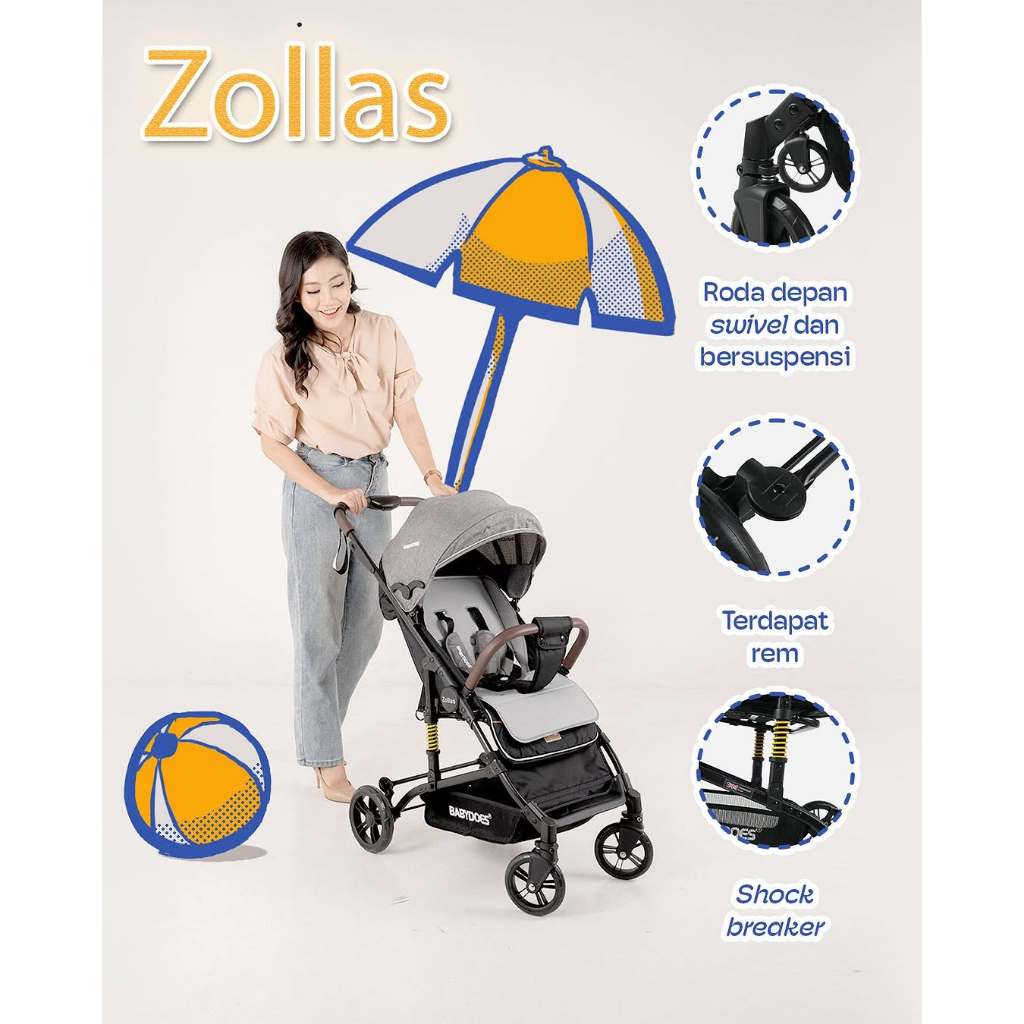 Stroller Bayi Babydoes Zollas Compact Dilipat Sandaran Kursi Kaki Adjustable Foto 3