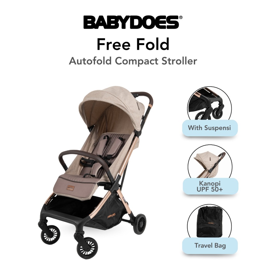Babydoes Freefold Stroller Auto-Fold Portable Kompak untuk Bayi Baru Lahir sampai 22kg