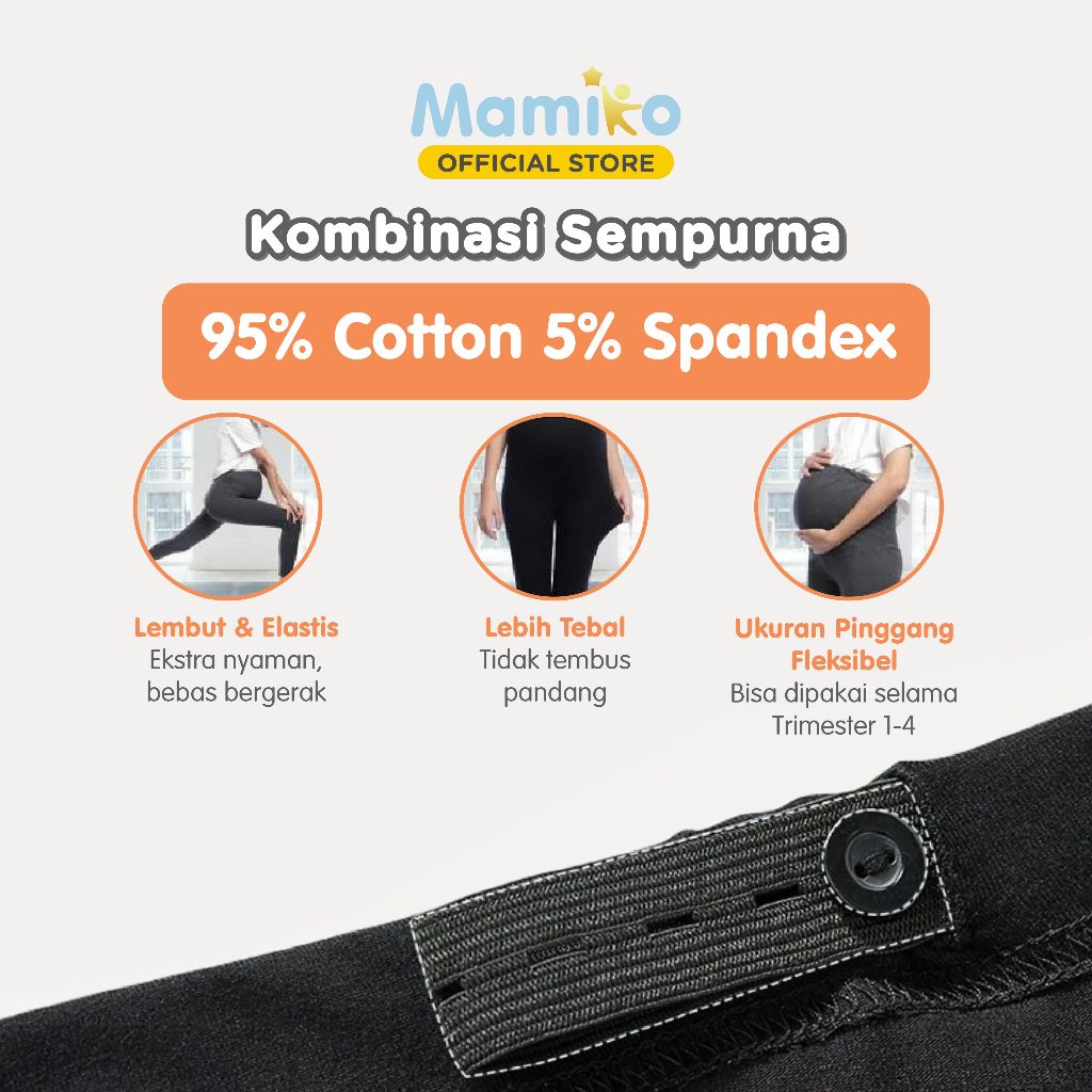 Legging Hamil Mamiko Activewear Maternity 3/4 Panjang Bahan Polyamide Spandex Foto 2
