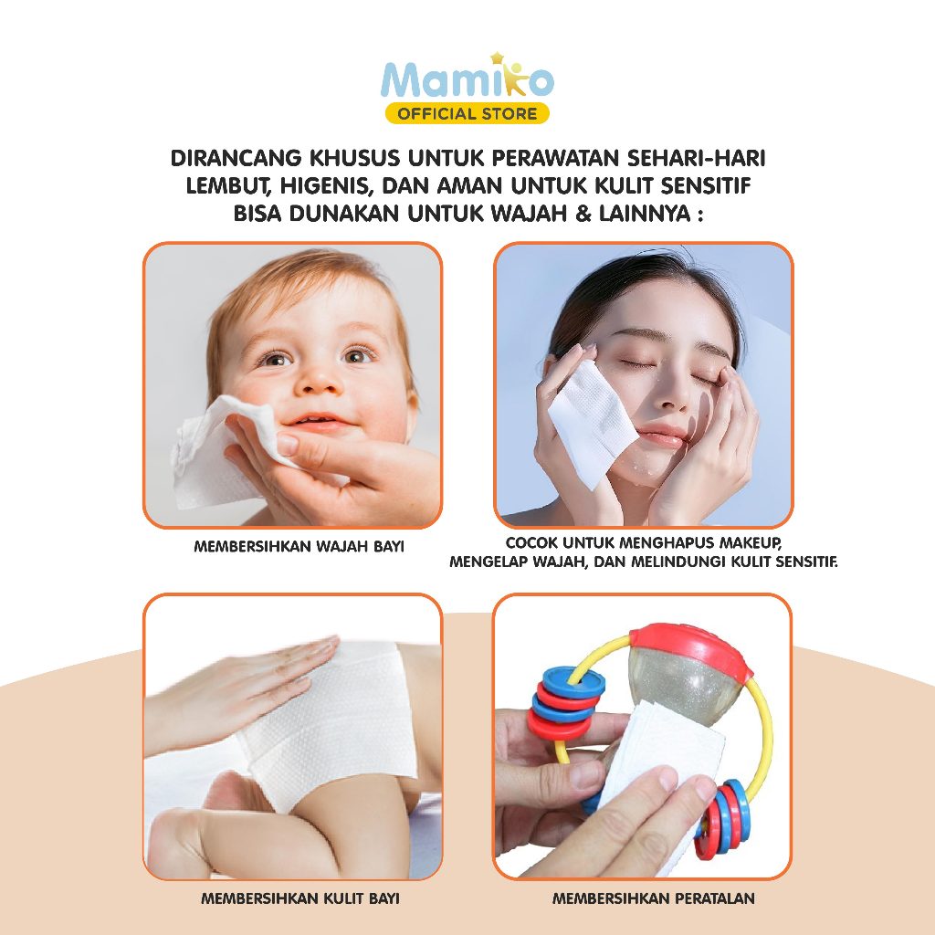Mamiko Facial Care Towel Tisu Kering Tebal 60 Lembar AB Sisi 3D untuk Bayi Foto 3
