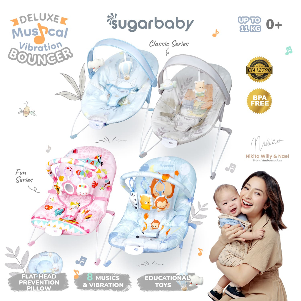 Sugar Baby Deluxe Musical Vibration Bouncer Kursi Ayunan Bayi dengan Musik & Getar