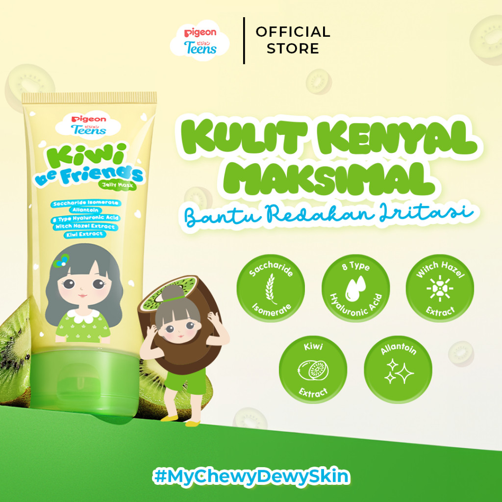 Pigeon Teens Kiwi Be Friends Jelly Mask 60ml Masker Wajah Jelly Remaja Menenangkan Kulit