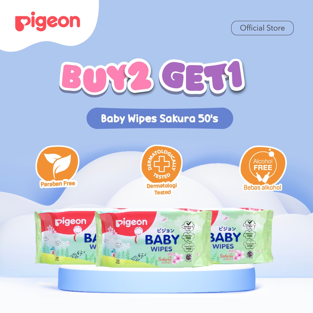 Tisu Basah Bayi Pigeon Wipes Sakura 50's Ekstrak Sakura Halal MUI