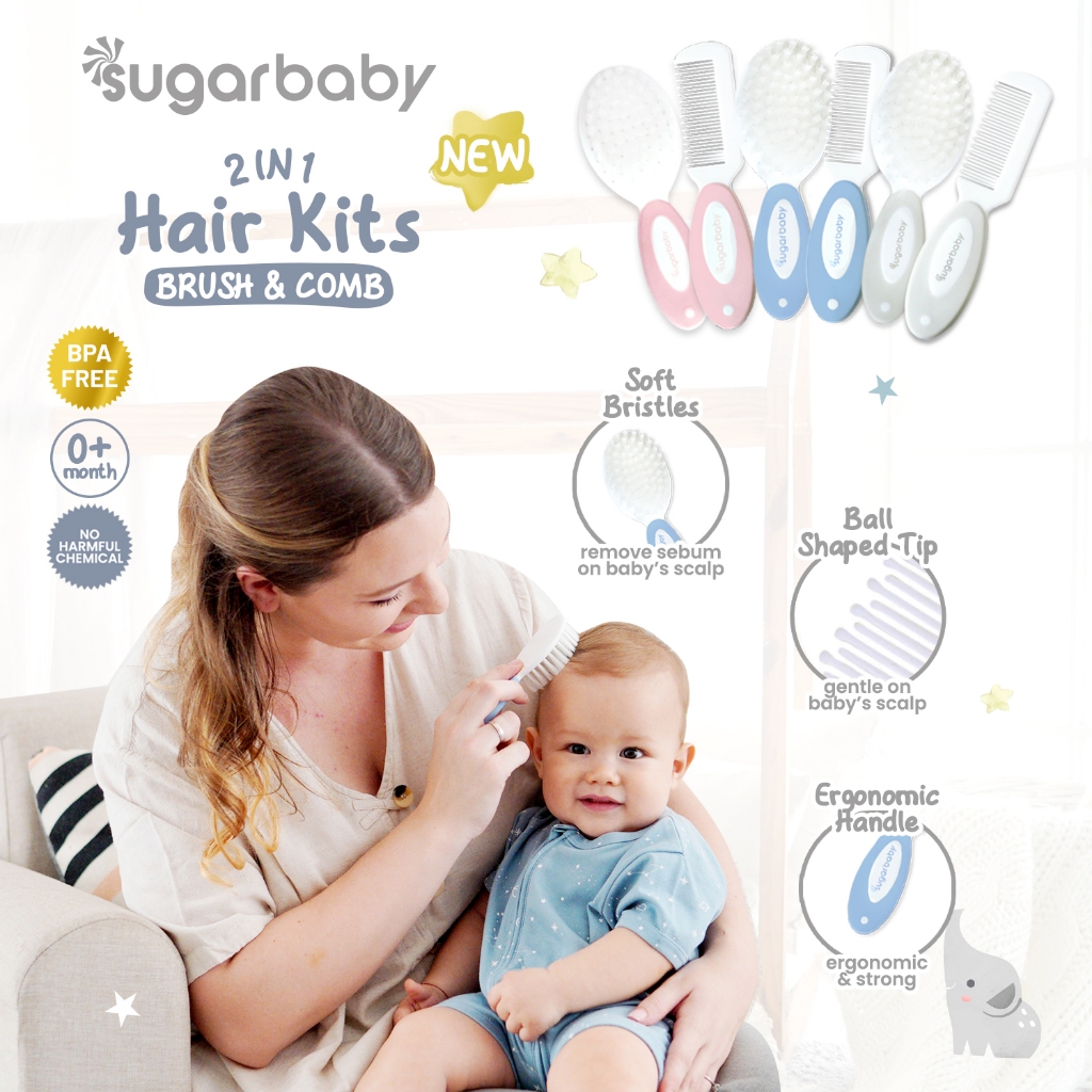 SUGAR BABY Perlengkapan Kuku & Rambut Bayi 4in1 Set Gunting Sisir Sikat Premium Foto 3