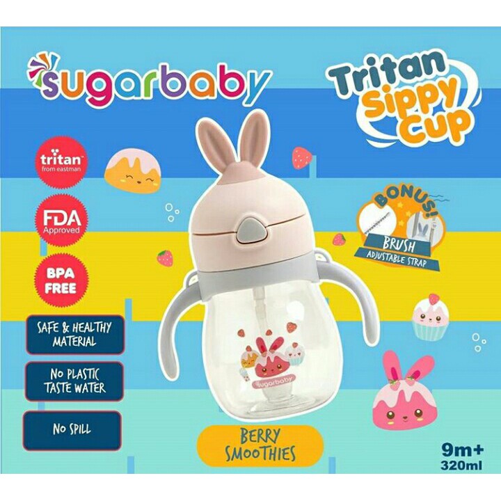 Sugar Baby TRITAN Sippy Cup Rabbit Botol Minum Bayi 270 ml Anti Bocor Sedotan Foto 3