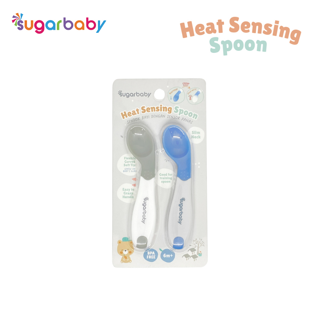 Sugar Baby Sendok Bayi Sensor Panas Food Grade Polypropylene Warna Blue & Pink Foto 6