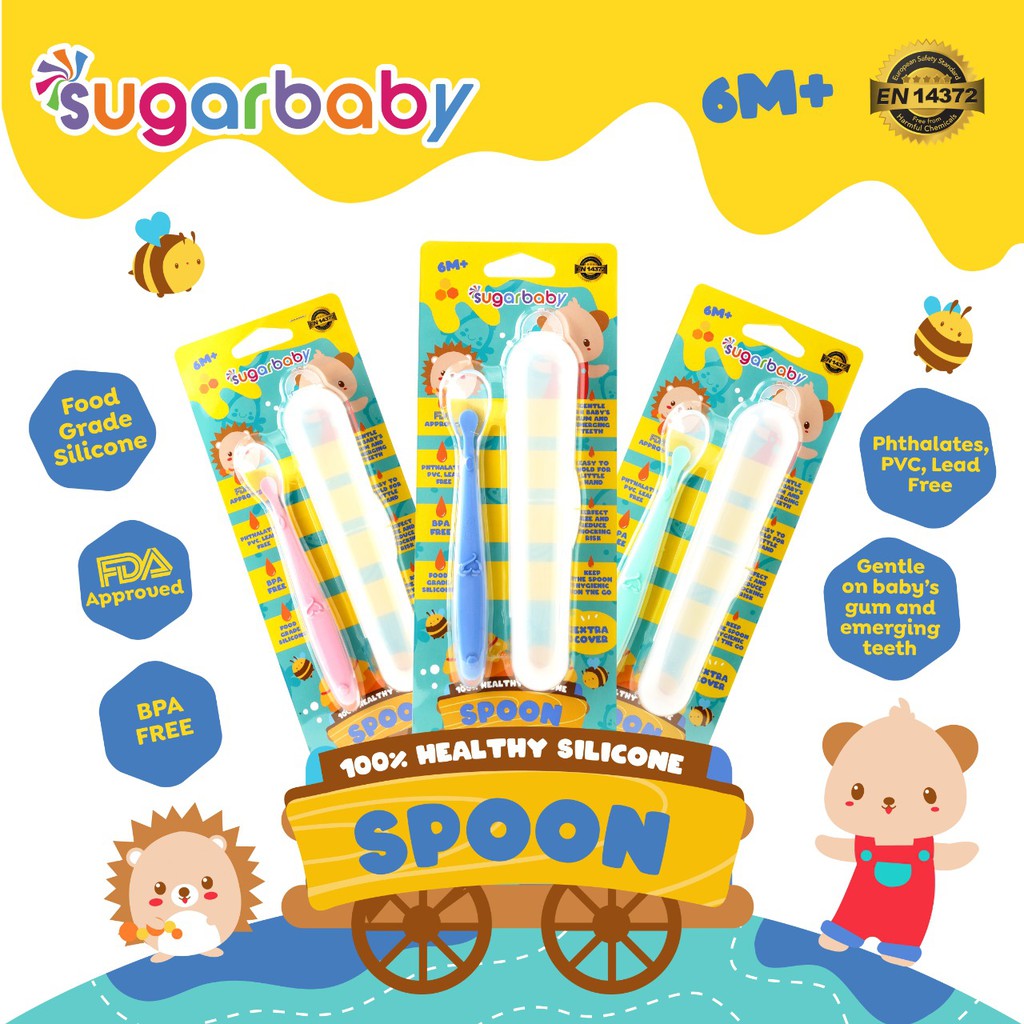 Sendok Bayi Silicone Healthy SUGAR BABY Food Grade FDA Approved BPA Free Hijau Foto 3