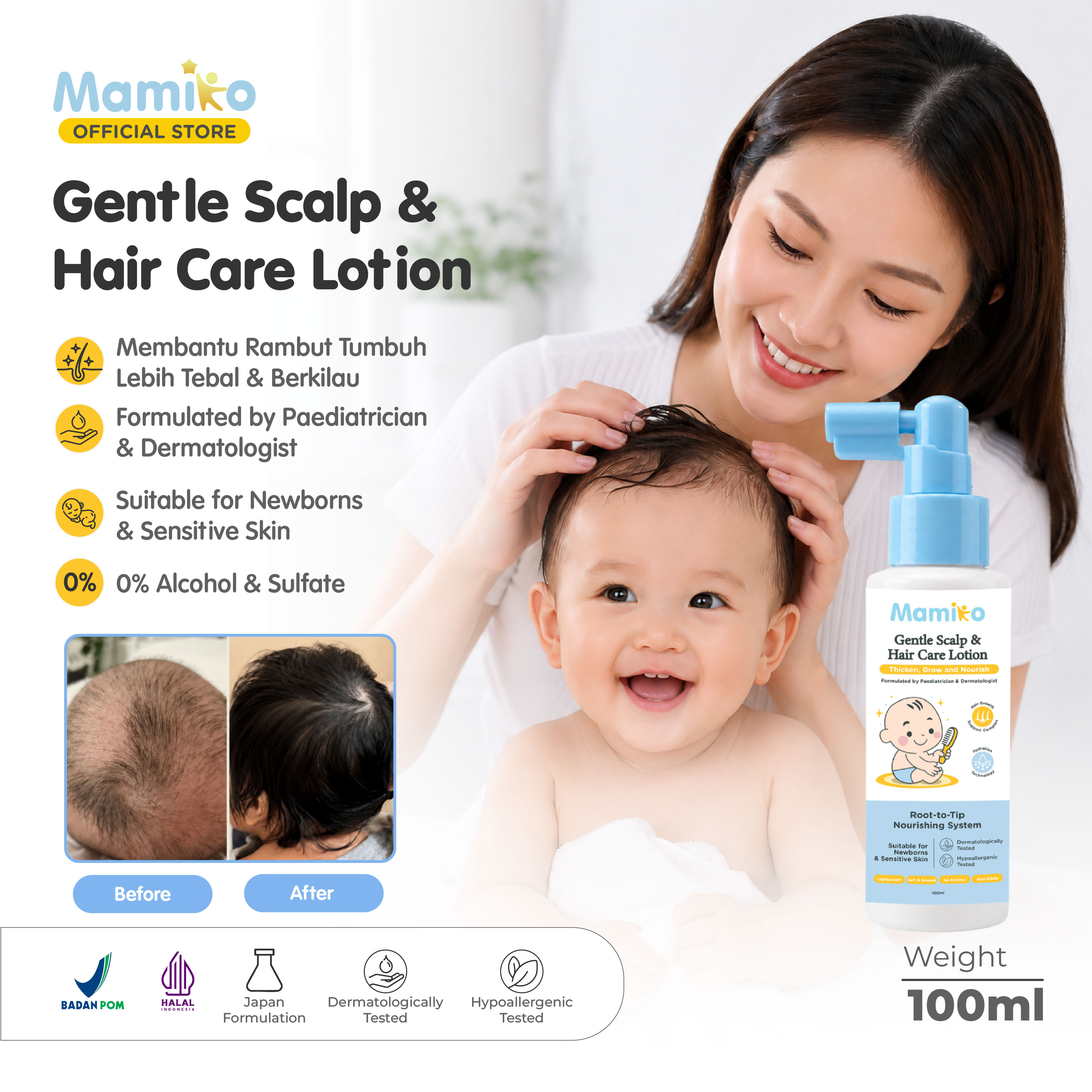 Mamiko Gentle Scalp & Hair Care Lotion 100ml Botol Spray untuk Bayi Baru Lahir Foto 6
