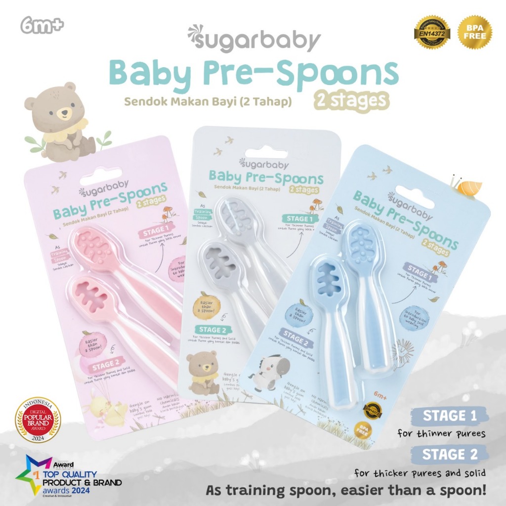 Sendok Belajar Bayi Sugar Baby Pre Spoon 2 Stages BPA Free Training Spoon MPASI Foto 2