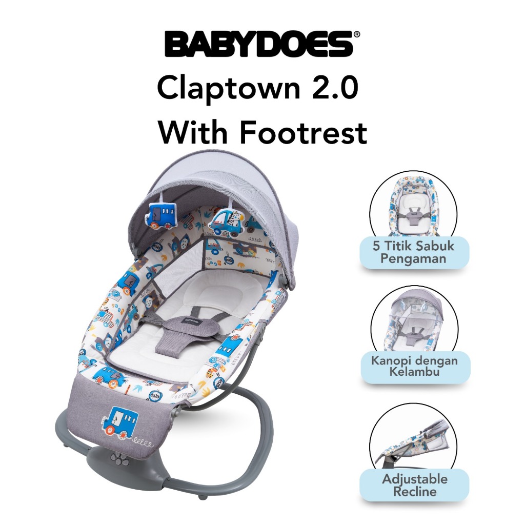 Ayunan Bayi Babydoes Claptown 2.0 with Footrest Side to Side Movement 15 Lagu