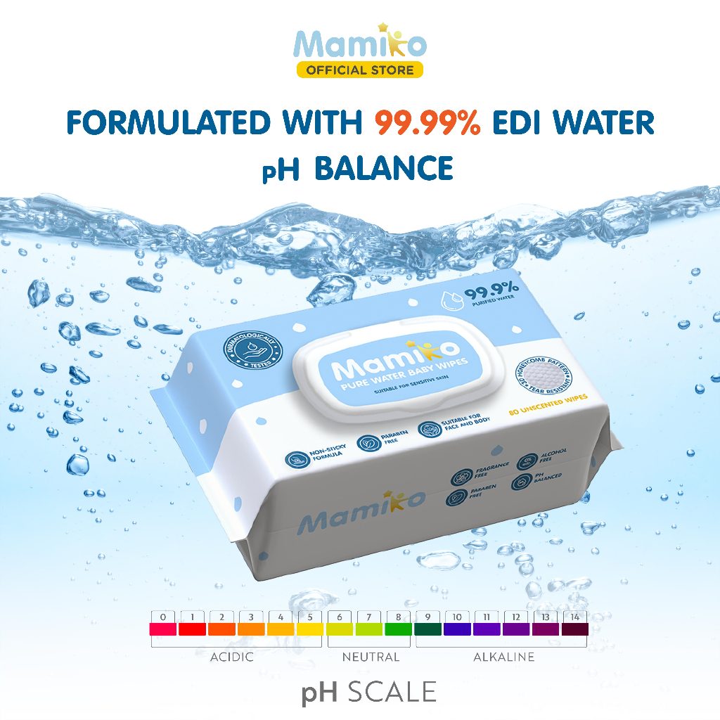 Mamiko Baby Wipes Pure Water Tisu Basah Bayi 80s Hipoalergenik Bebas Alkohol & Pewangi Foto 2