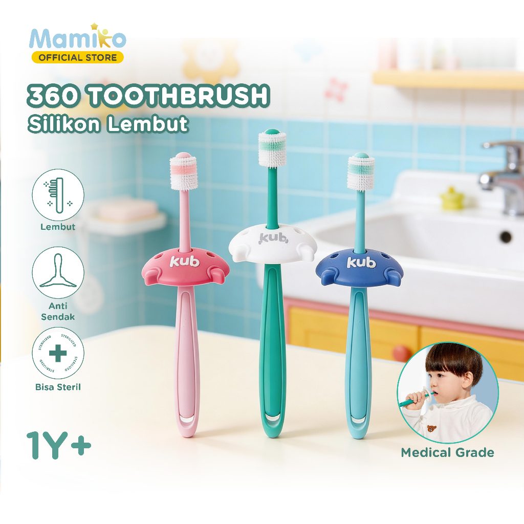 KUB Sikat Gigi Bayi 360 Derajat Silicone Lembut untuk Usia 0-36 Bulan