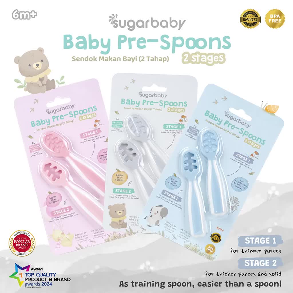 Sendok Belajar Bayi Sugar Baby Pre Spoon 2 Stages BPA Free Training Spoon MPASI