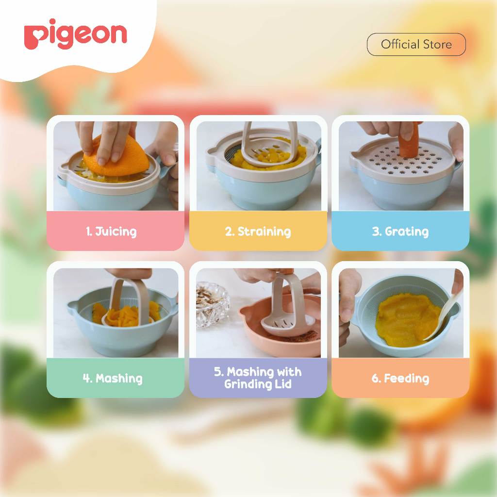 PIGEON Home Baby Food Maker 6 in 1 Multifungsi Alat MPASI Manual Anti Slip Foto 4