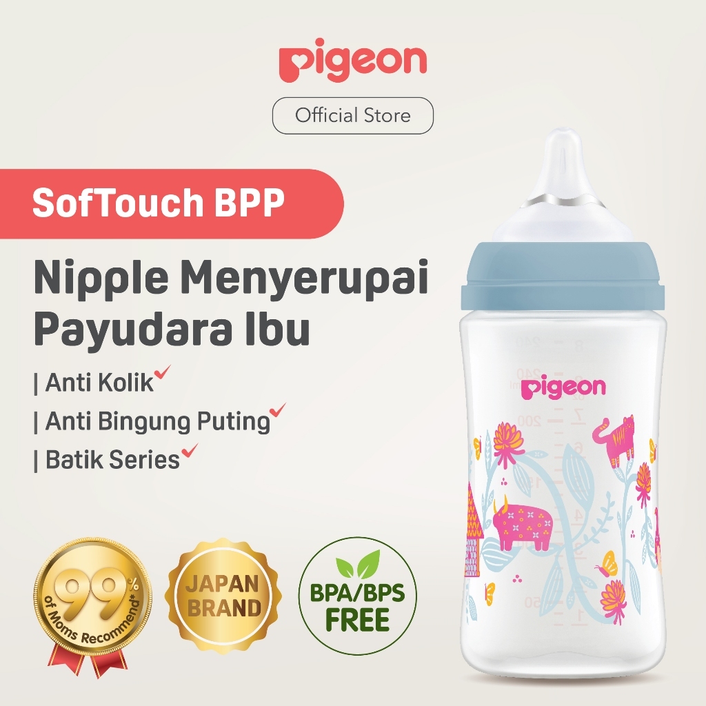 Botol Susu Bayi Pigeon BPP Wide Neck Batik Gunungan 160ml Anti Kolik dengan SofTouch