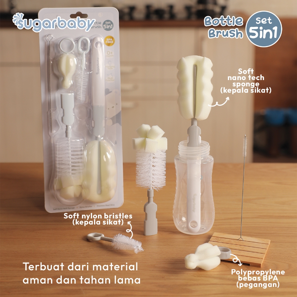 Sugarbaby Bottle Brush Set 5in1 Sikat Botol Susu Bayi Multifungsi dengan Pegangan Lepas Pasang Foto 3