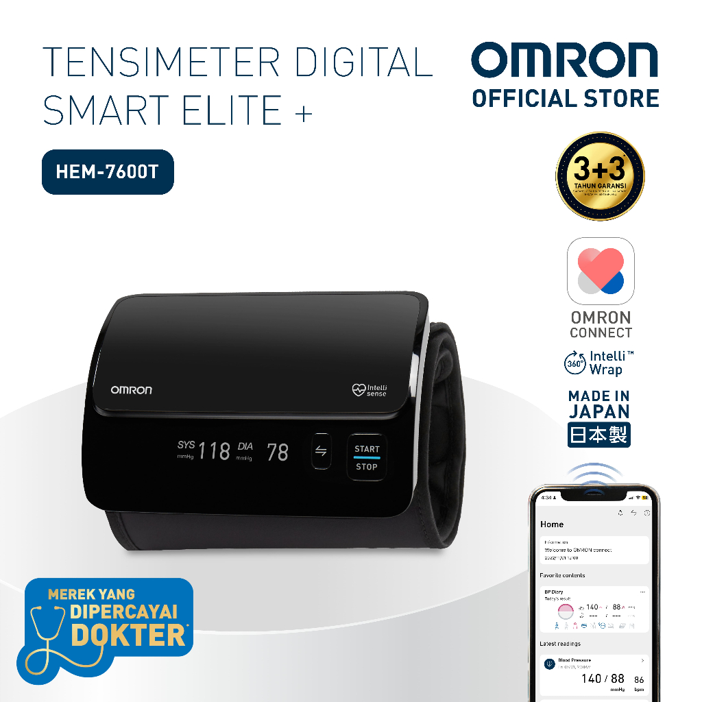 Tensiometer Omron HEM-7600T Upper Arm Intellisense Intelli Wrap Cuff Made in Japan