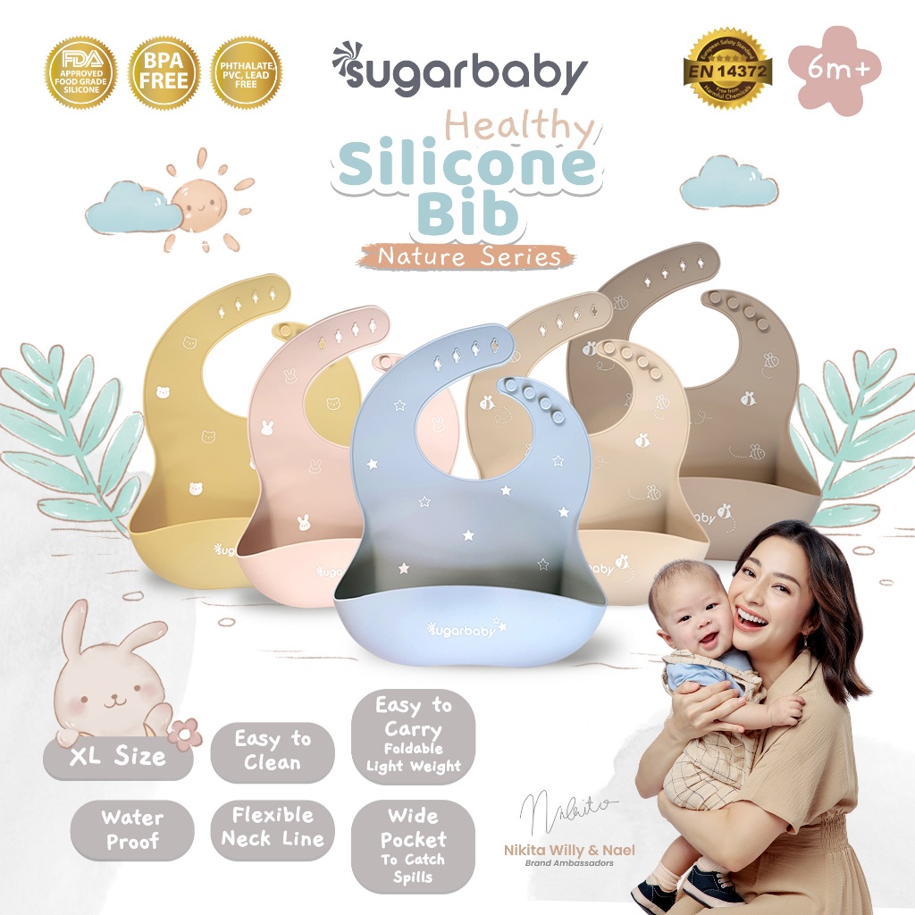 Celemek Silikon Bayi Sugarbaby Healthy Silicone Bib Nature Series Food Grade FDA Foto 2