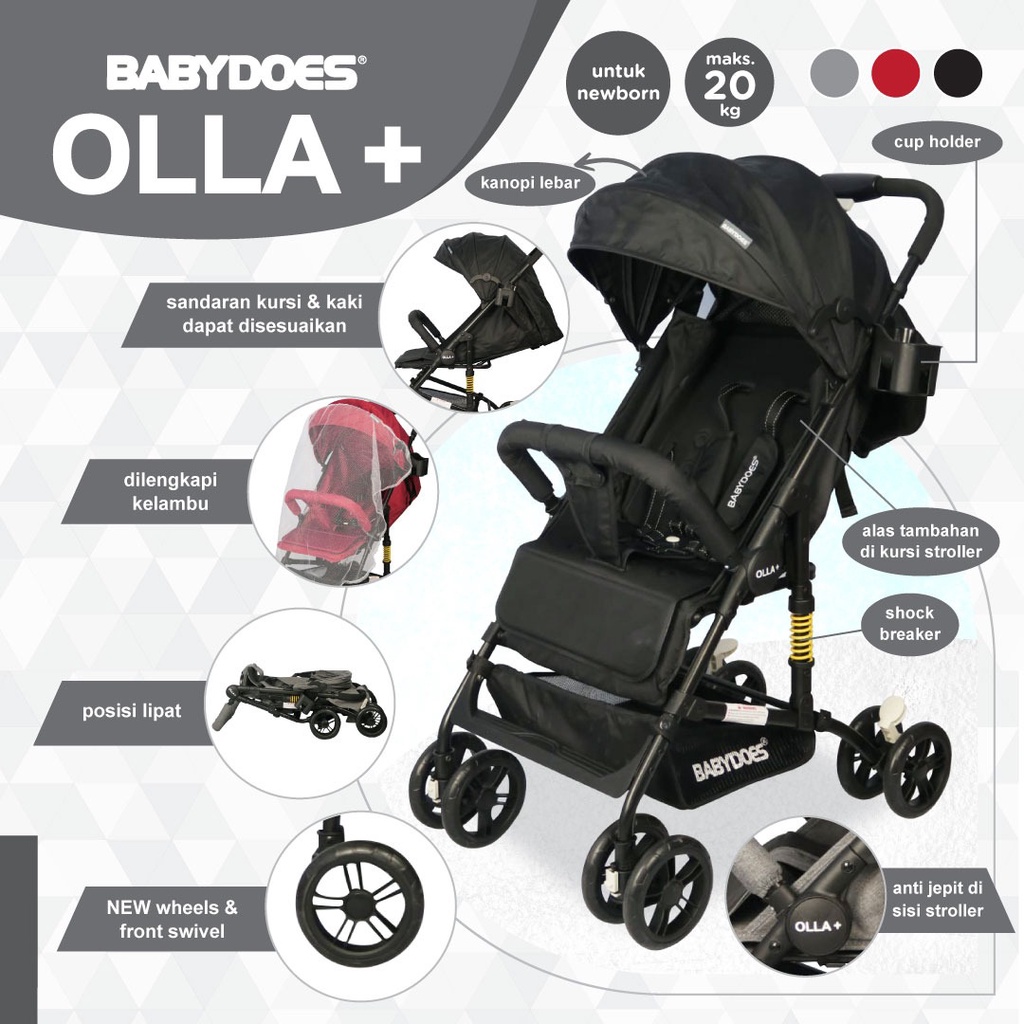 Babydoes Olla+ Stroller Bayi 20kg Newborn Lightweight dengan Shock Breaker Foto 7