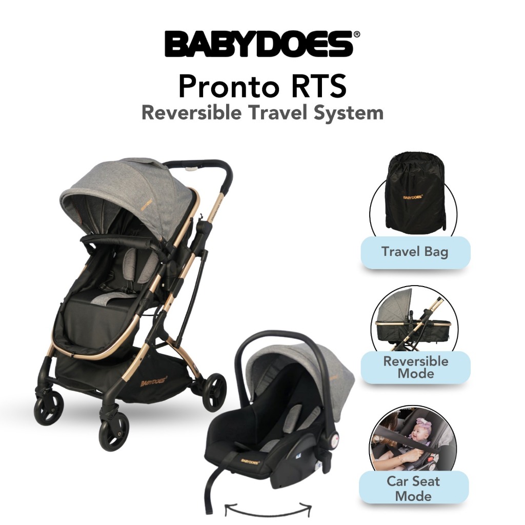 Babydoes Pronto RTS Stroller Travel System 4 in 1 dengan Infant Carrier & Reversible