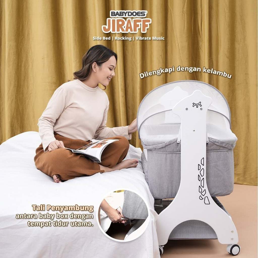 Baby Box Babydoes Jiraff Side Bed & Rocking Mode dengan Mosquito Net Music Box Foto 3