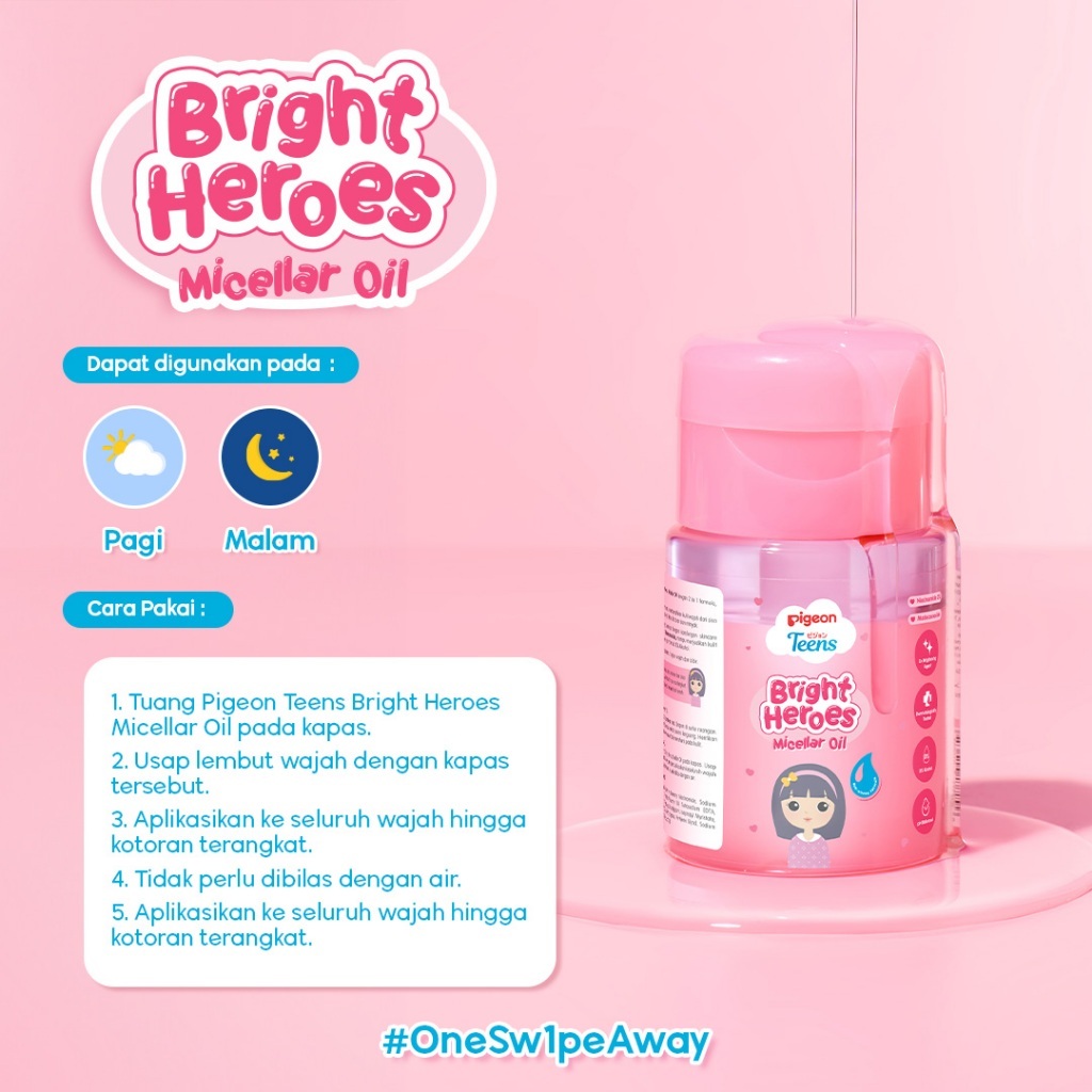 Pigeon Teens Bright Heroes Micellar Oil 100 ml Pembersih Wajah Double Cleansing Niacinamide Foto 5