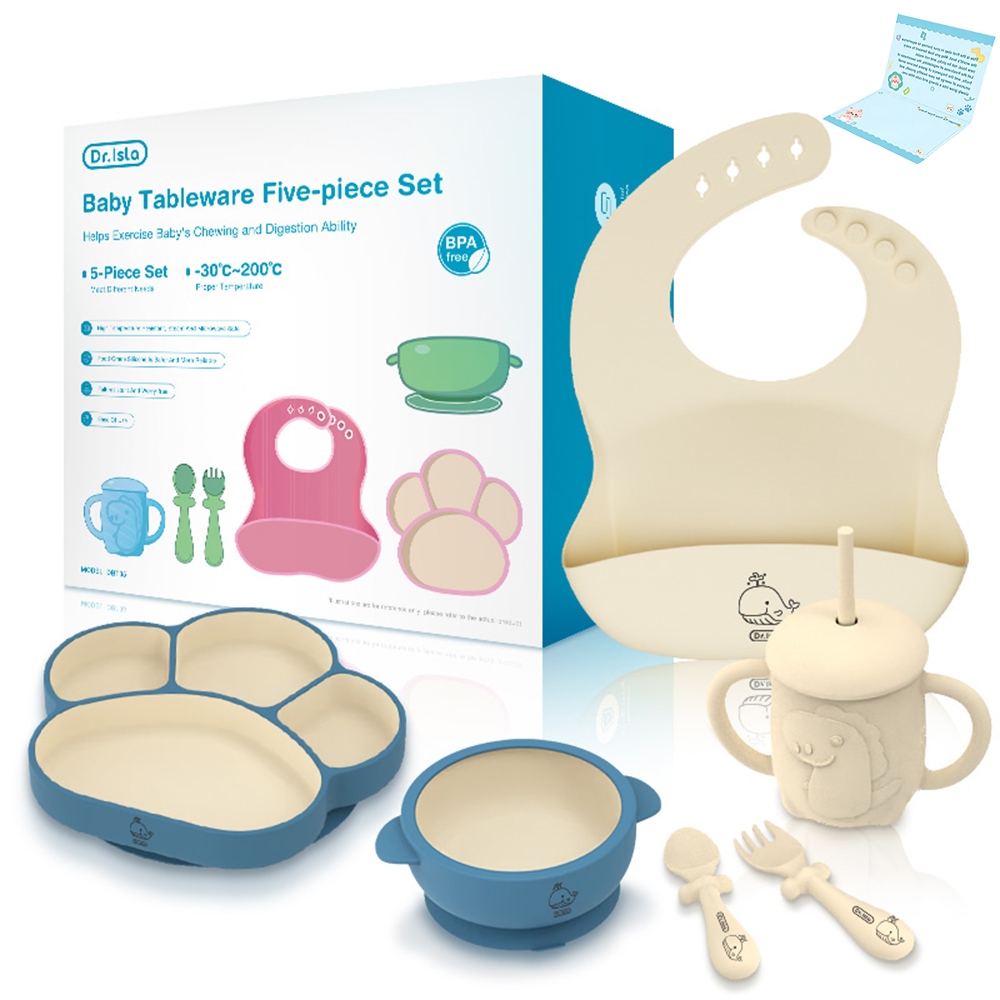 Set Makan Bayi Dr.isla BT05 7Pcs Piring Mangkuk Celemek Botol Sendok Garpu Foto 7