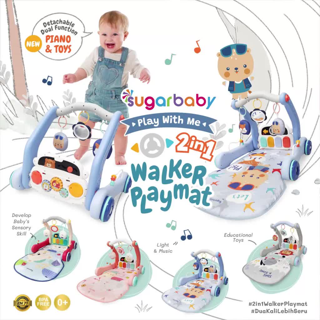 SUGAR BABY Play With Me 2in1 Baby Walker & Playmat Push Walker Piano Detachable