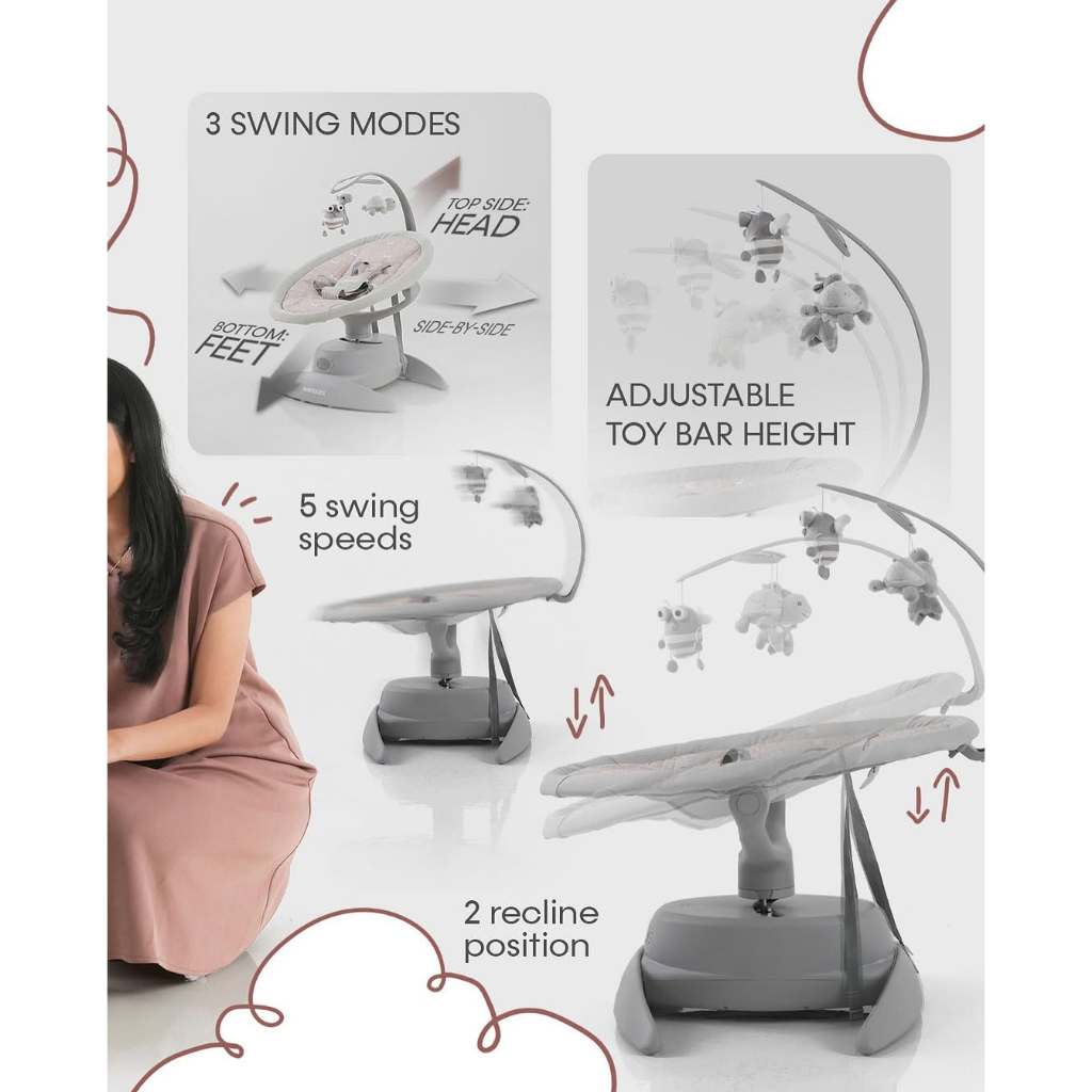 Babydoes Rockaway Baby Swing Elektrik Kursi Putar 360 Remote Control Foto 5