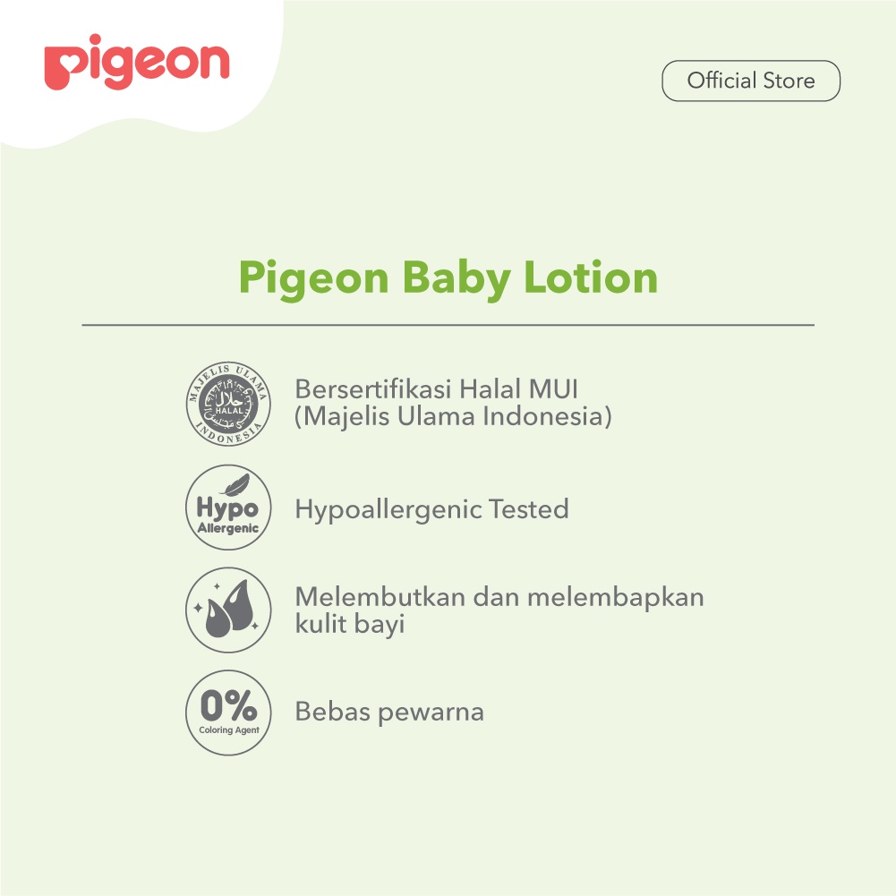 PIGEON Baby Lotion 100 ml Hypoallergenic Tanpa Pewarna untuk Wajah dan Badan Bayi Foto 4