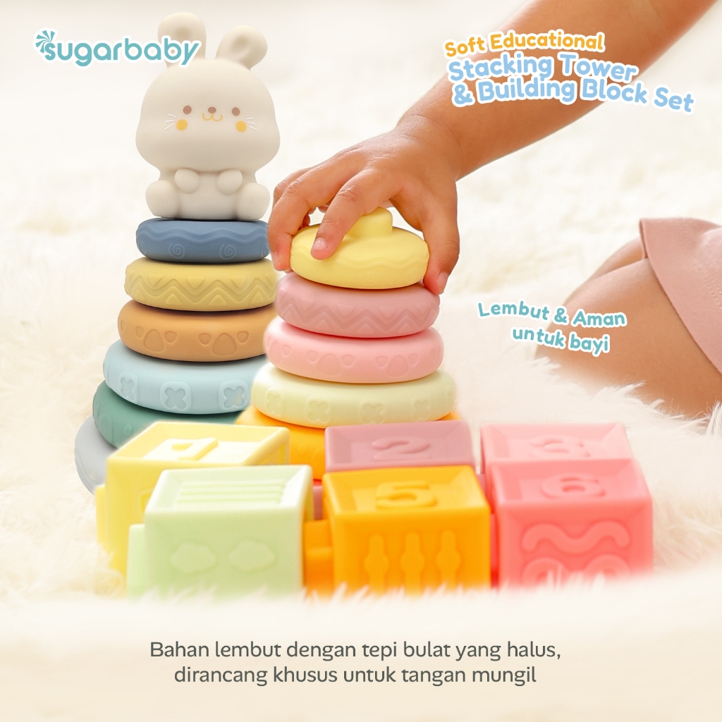 Mainan Edukasi Bayi Sugarbaby Soft Stacking Tower & Block Set PVC BPA Free Foto 2