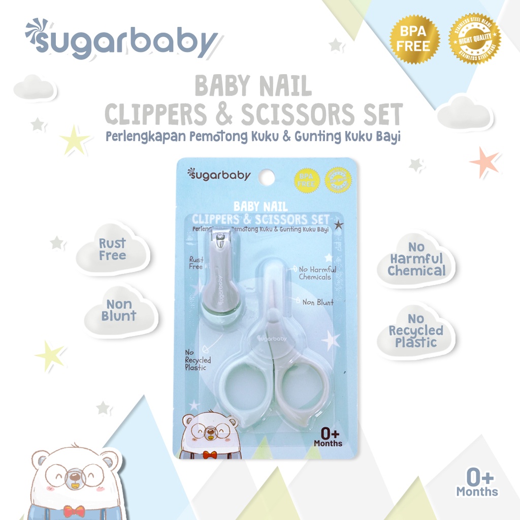 SUGAR BABY 2in1 Baby Nail Clippers & Safety Scissors Set Paket Hemat Warna Biru Foto 2