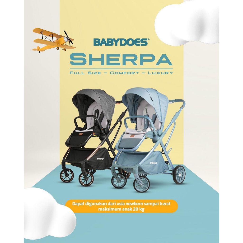 Babydoes Sherpa Stroller Reversible Seat 2 Arah Newborn to 20kg Extendable Canopy Foto 4