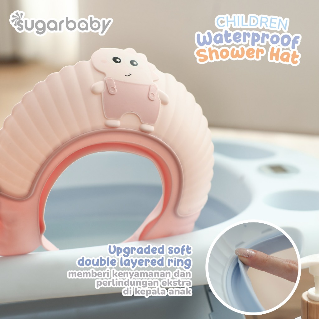 Topi Keramas Bayi Sugarbaby Waterproof Shower Hat Anti Air Masuk Telinga Foto 4