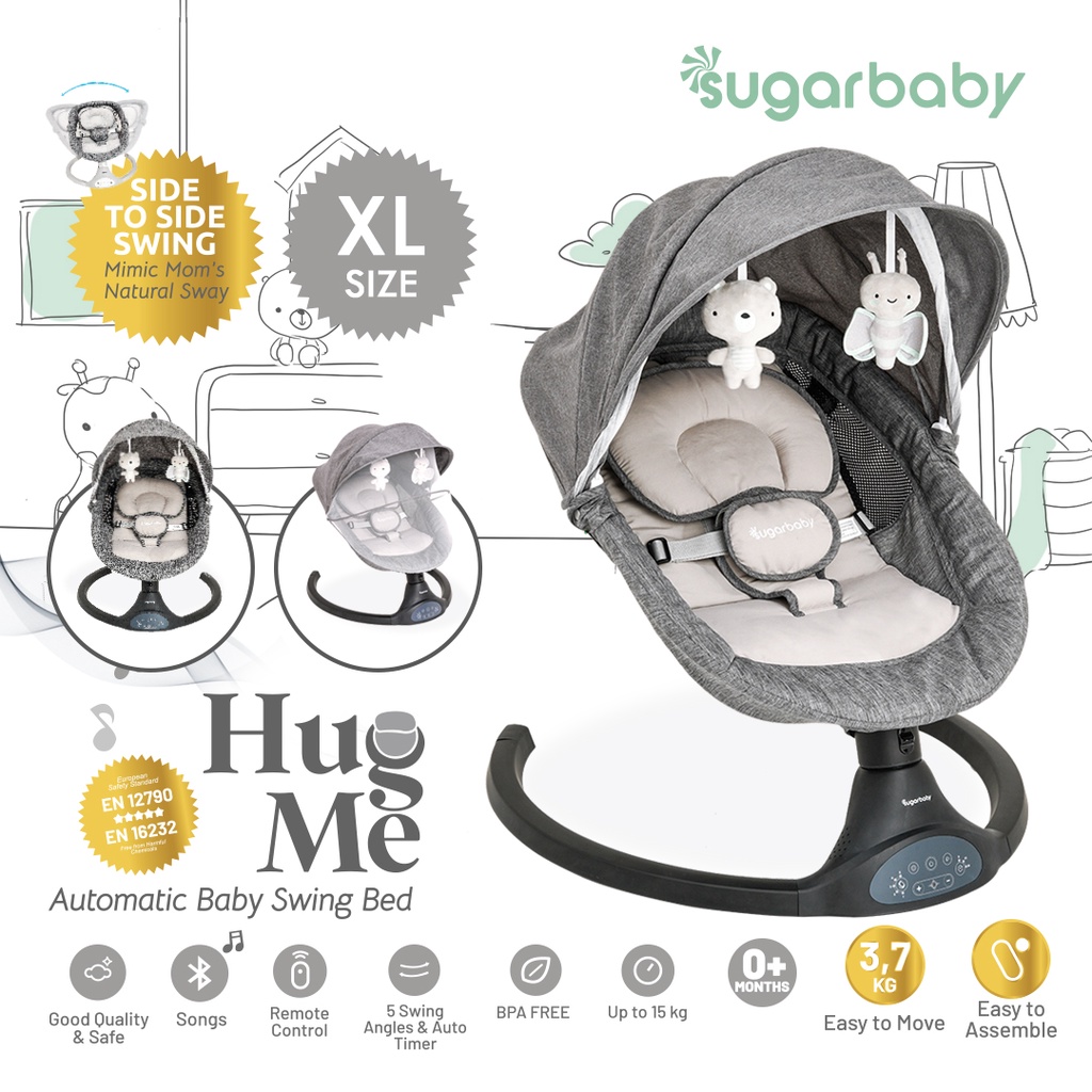 Ayunan Bayi Otomatis Sugarbaby HUG ME Swing Bed XL dengan Bluetooth & Remote Control Foto 6