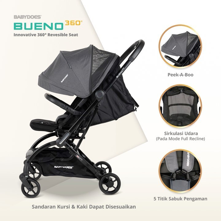 Babydoes Bueno 360 Stroller Reversible Kursi Putar Newborn to 20kg Compact Foto 3