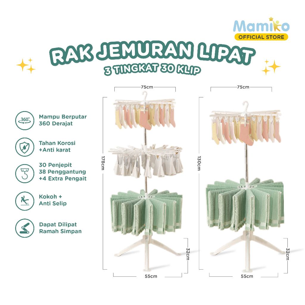 Mamiko Rak Jemuran Bayi 3 Tingkat 30 Klip Lipat Portable Folding Umbrella Stand Foto 2