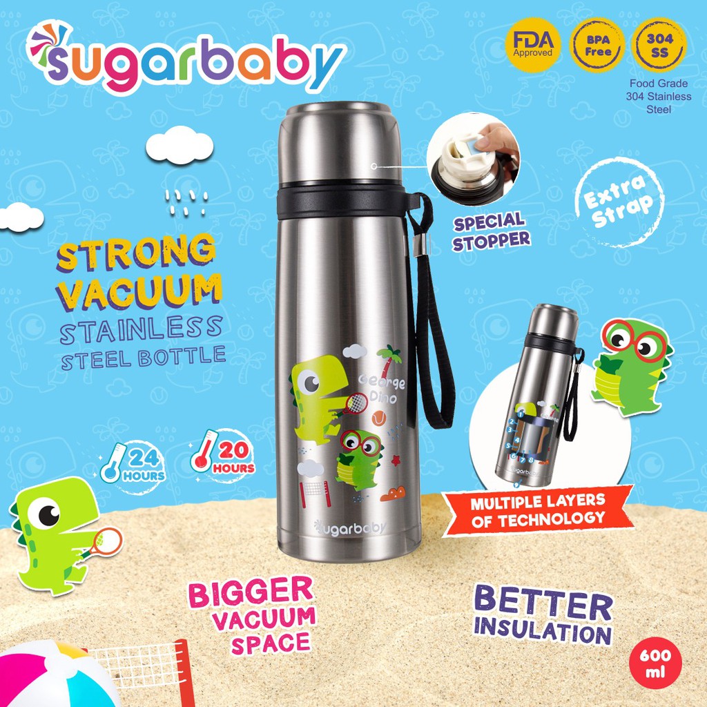 Sugar Baby STRONG Vacuum Stainless Steel Bottle 600ml Dino Insulated Thermos Foto 3