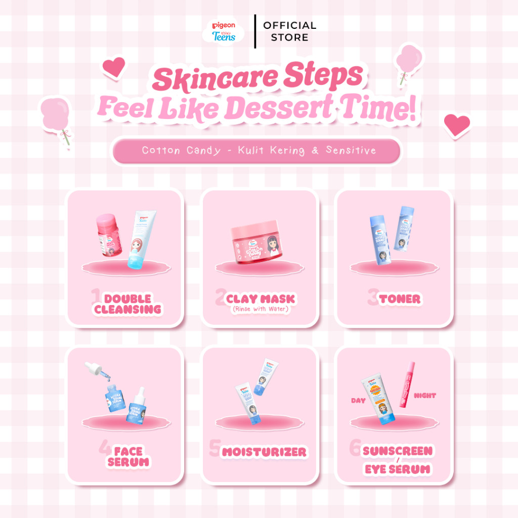Pigeon Teens Cotton Candy Clay Mask 60GR Skincare Remaja Balancing Skin Microbiome Foto 4