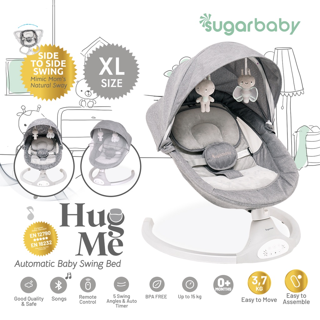 Ayunan Bayi Otomatis Sugarbaby HUG ME Swing Bed XL dengan Bluetooth & Remote Control Foto 7