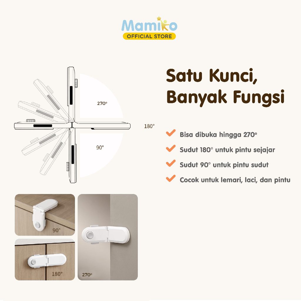 Mamiko Safety Lock Kunci Pengaman Multifungsi Lemari Kulkas Kabinet Foto 2