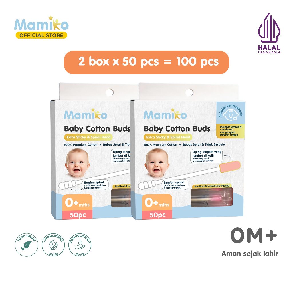 Mamiko Baby Cotton Buds 2in1 Spiral Head & Sticky Tip - Cotton Bud Bayi Foto 7