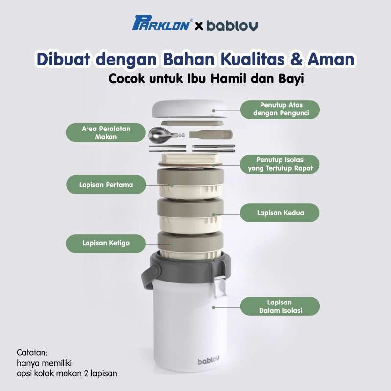 Parklon x Bablov Kotak Makan Isolasi Termal Stainless Steel 316 2 Tingkat 1600ml Foto 2