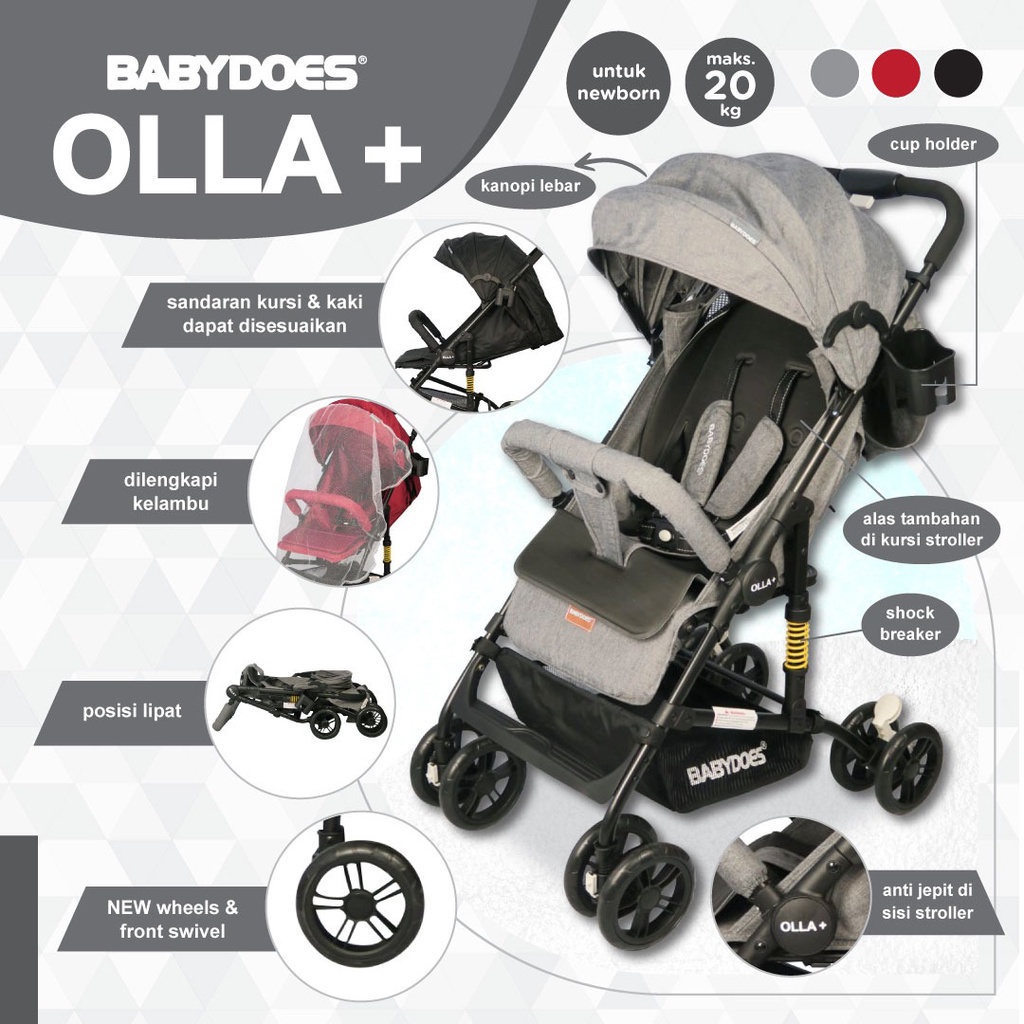 Babydoes Olla+ Stroller Bayi 20kg Newborn Lightweight dengan Shock Breaker Foto 5