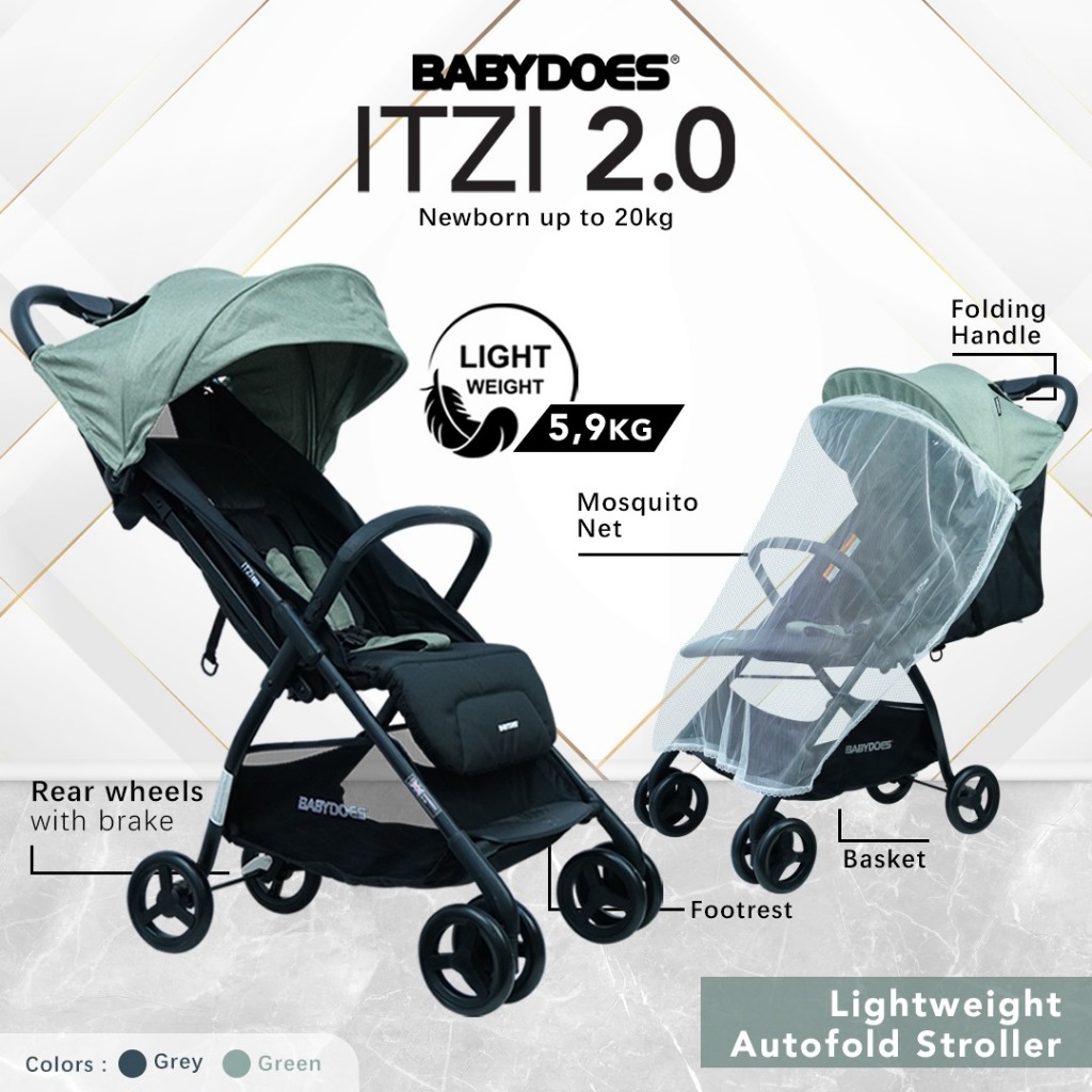 Babydoes Itzi 2.0 Stroller Auto-Fold Lightweight 5.9 kg Compact dengan Kelambu Foto 6