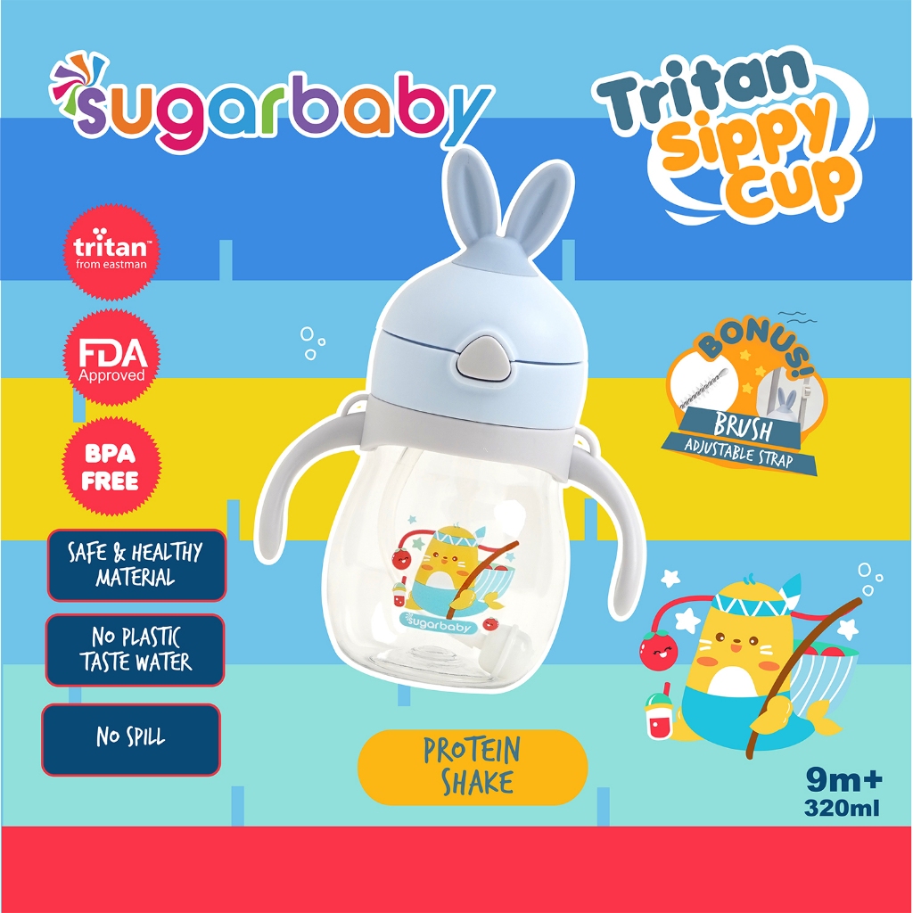 Sugar Baby TRITAN Sippy Cup Rabbit Botol Minum Bayi 270 ml Anti Bocor Sedotan Foto 4