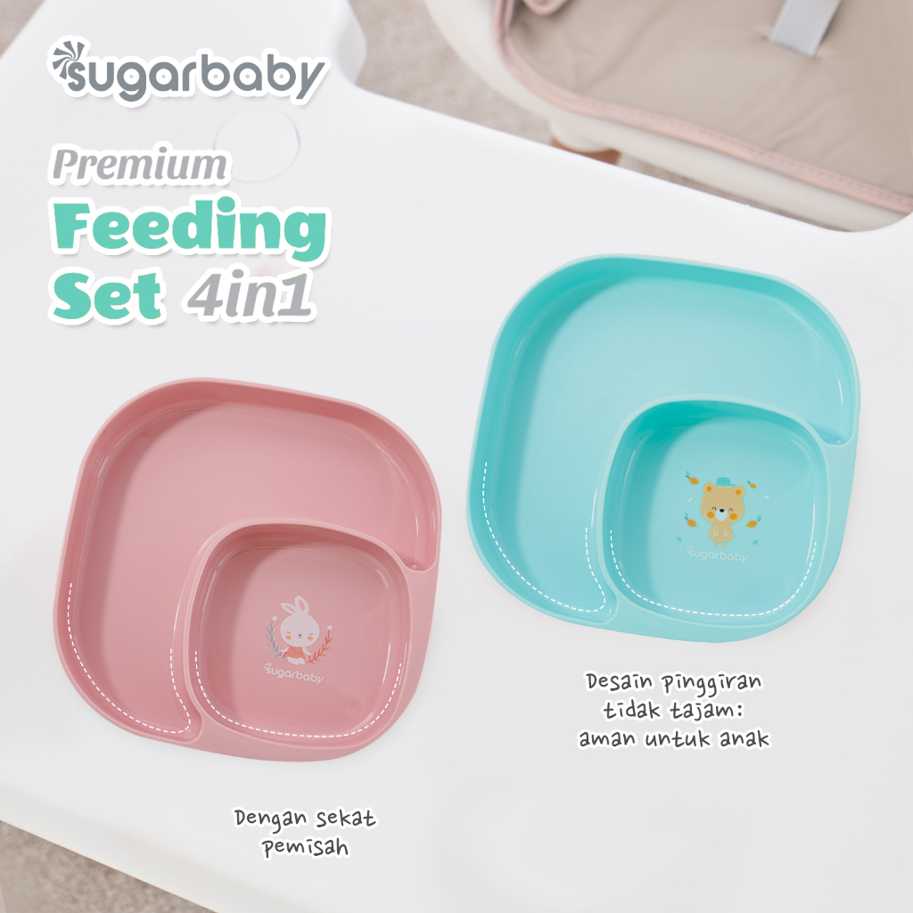 Sugar Baby Premium Feeding Set 4in1 Piring Mangkok Gelas Sendok Sensor Panas Foto 3