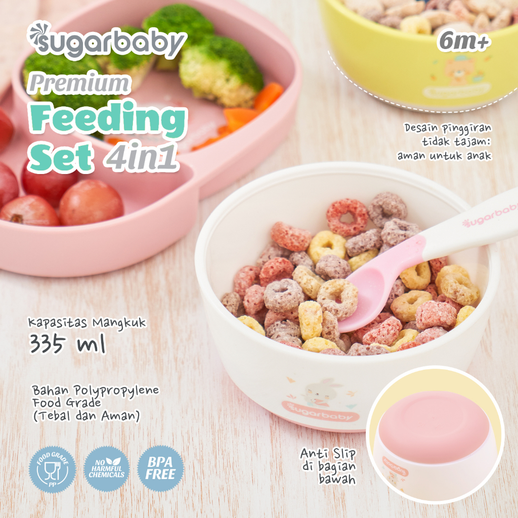Sugar Baby Premium Feeding Set 4in1 Piring Mangkok Gelas Sendok Sensor Panas Foto 5