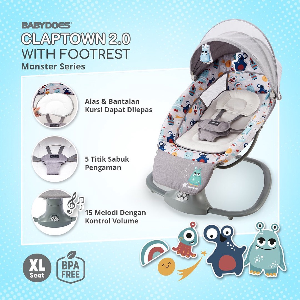 Ayunan Bayi Babydoes Claptown 2.0 with Footrest Side to Side Movement 15 Lagu Foto 6